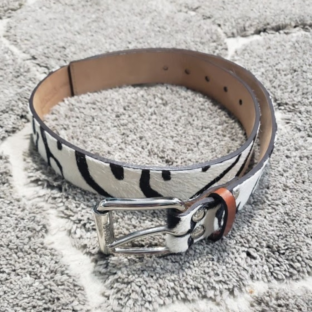 Leather Zebra Print Women's Belt - White/Black - Picture 3 of 8